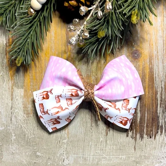 JEWELED ART Handcrafted | Woodland Deer 4" Hair Bow | Christmas Collection 🎄 - Picture 1 of 2
